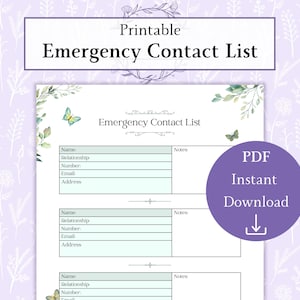 Sjabloon lijst met contactpersonen voor noodgevallen afdrukbare pdf | Contactlijstformulier pdf | Lijst met dringende telefoonnummers in geval van nood