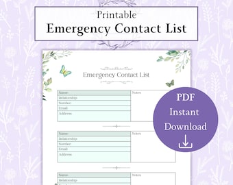Emergency Contact List Template Printable PDF | Contact List Form PDF | Urgent Phone Call List Sheets In Case Of Emergency