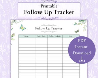 Follow-Up-Tracker Druckbare PDF | Verbindungs-Tagebuch | Kunden Folgen | Kundenprofil | Bestellverfolgung | Verlaufsverfolgung