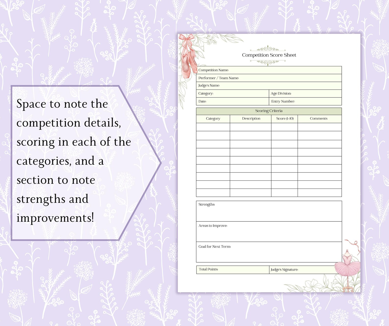 Ballet Competition Score Sheet Printable PDF, Judge Scoring Sheet ...