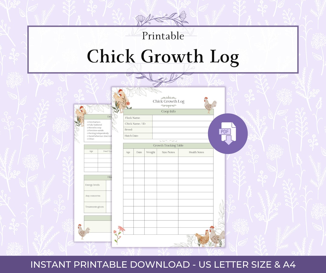 Chick Growth Log Printable PDF, Baby Chick Tracker, Chicken Growth ...