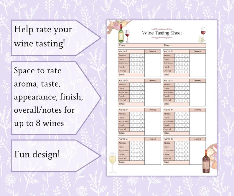 Wine Tasting Sheet Printable PDF | Blind Wine Tasting Log | Wine ...
