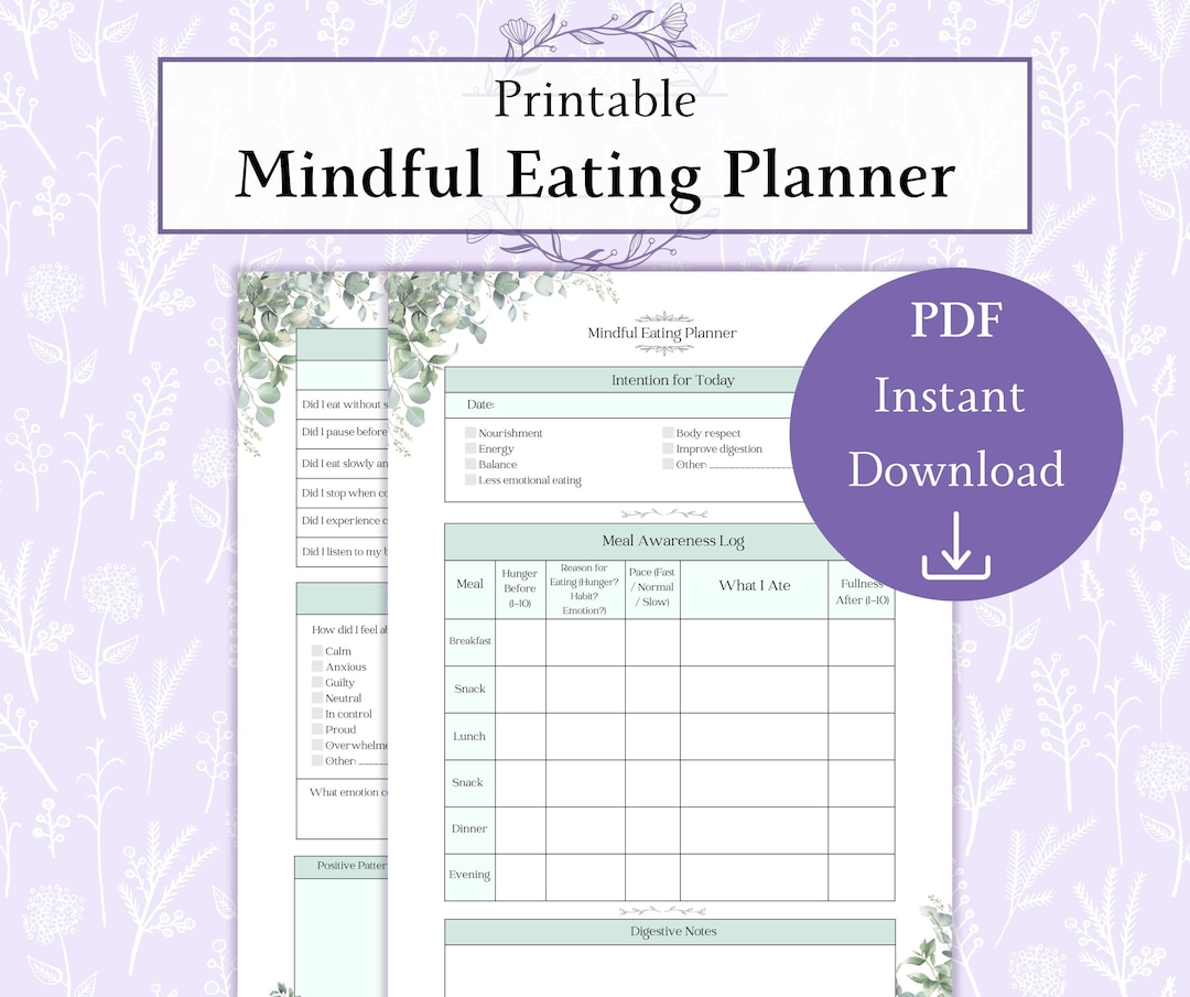 Mindful Eating Planner Printable PDF, Intuitive Eating Journal, Food ...