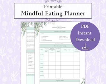 Planificador de alimentación consciente (PDF imprimible), diario de alimentación intuitiva, registro de alimentación y estado de ánimo, hoja de trabajo de alimentación emocional, registro de hábitos de bienestar.