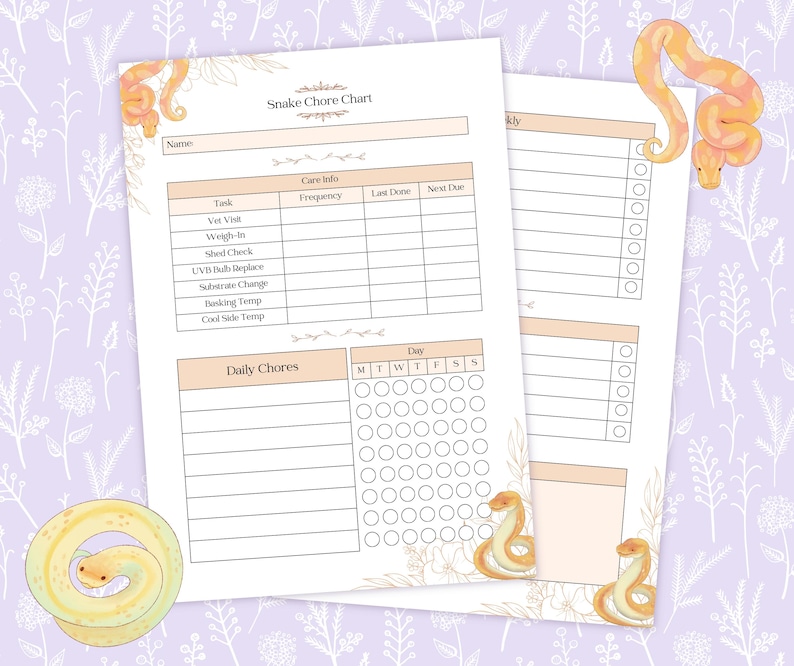 Snake Chart Report Snake Care Planner Bundle Printable PDF, Feeding Log, Shedding Tracker ...