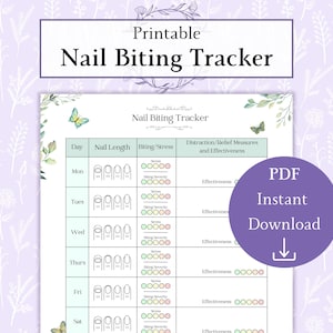 Afdrukbare pdf met nagelbijtentracker | Stop met nagelbijten | Logboek Break Bad Habits | Wekelijks gewoontedagboek | Nagelplaat bijten