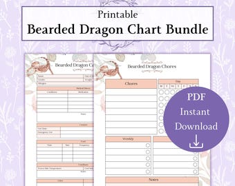 Bearded Dragon Chart Bundle Printable PDF | Bearded Dragon Care Sheet | Bearded Dragon Chores | Reptile Care Journal