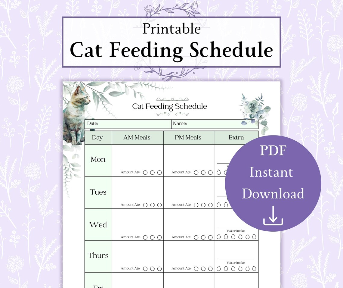 Cat Feeding Tracker Printable PDF | Pet Feeding Chart | Cat Care ...