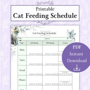 Afdrukbare pdf met kattenvoertracker | Voedingstabel voor huisdieren | Kattenverzorgingsplanner | Wekelijks voerschema voor huisdieren | Voerlogboek voor huisdieren