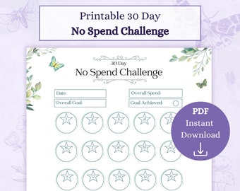 No Spend Challenge Printable PDF | 30 Day Saving Challenge | Money Saving | No Spend Trial | Finance Planner