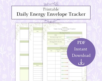 Daily Energy Envelope Tracker Printable PDF, Cfs Me Pacing Planner, Chronic Illness Energy Log, Fatigue Management, PEM Prevention Tracker