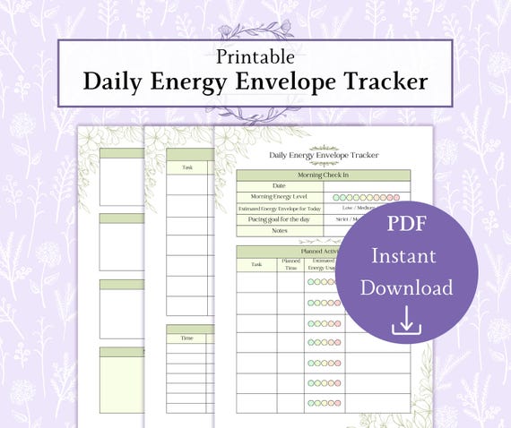 Daily Energy Envelope Tracker Printable PDF, Cfs Me Pacing Planner, Chronic Illness Energy Log, Fatigue Management, PEM Prevention Tracker