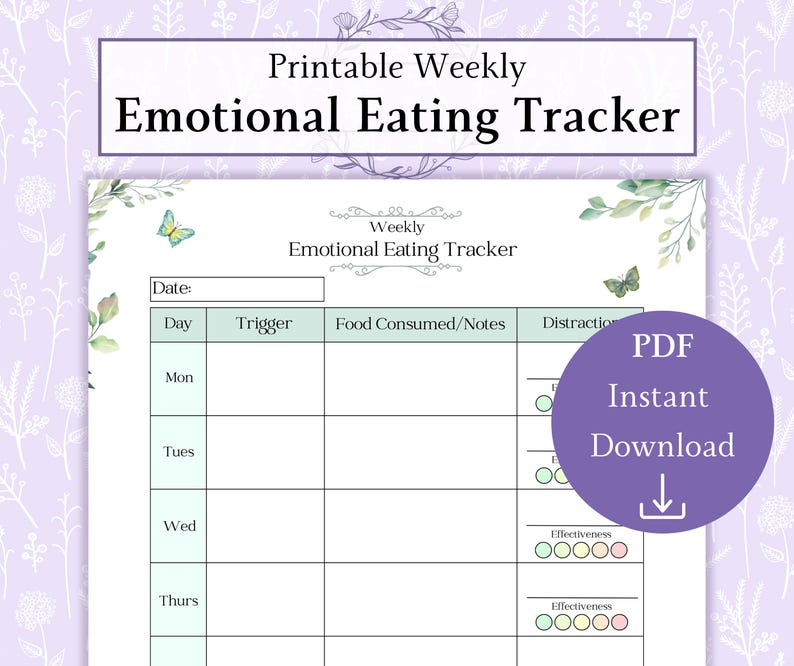 Weekly Trigger Log Emotional Eating Tracker Printable PDF | Mood Journal | Eating Log ...