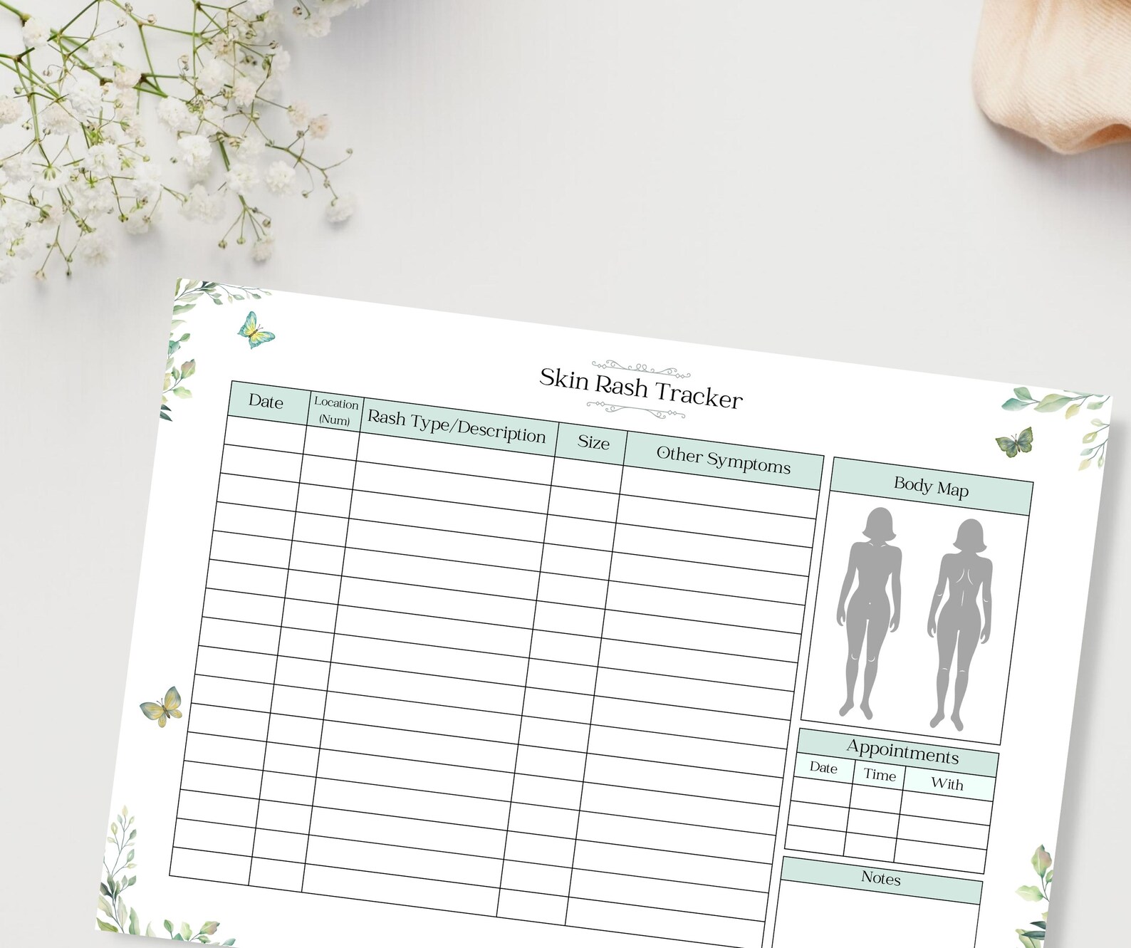 Skin Rash Tracker Printable PDF | Symptom Tracker | Skin Rash Journal ...