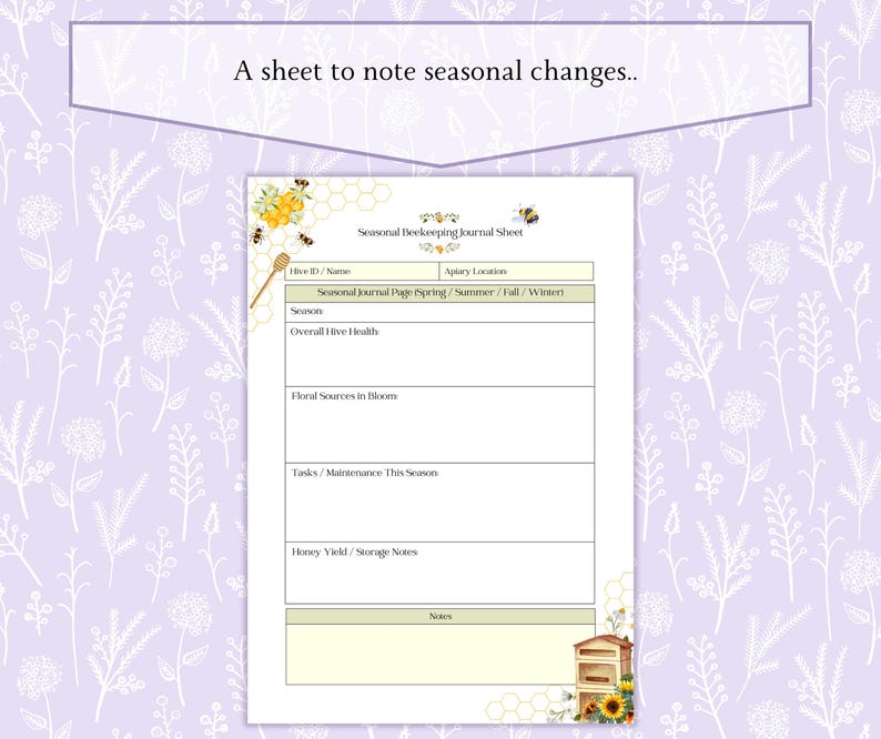 Beekeeping Journal Printable PDF, Bee Hive Log Book, Apiary Record ...