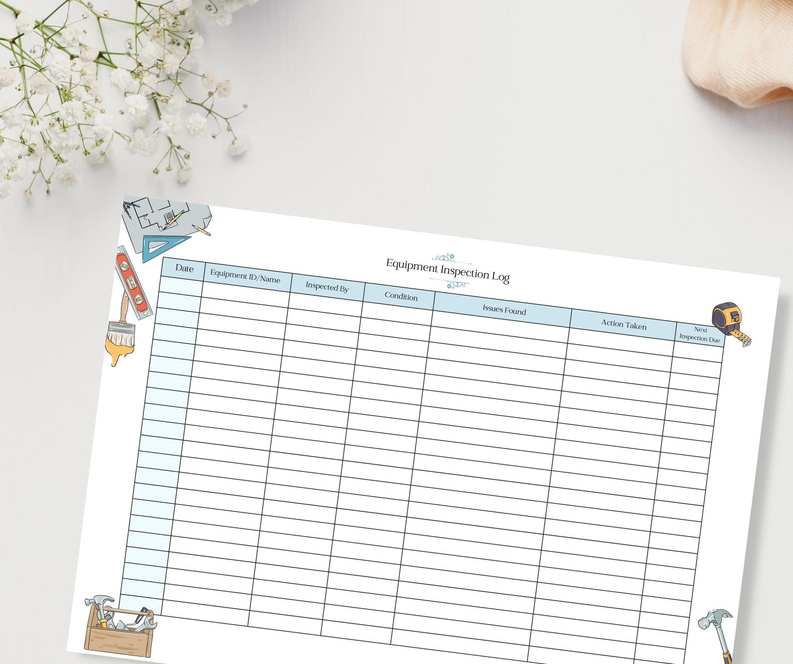 Equipment Inspection Log Printable PDF | Tool Inspection Sheet ...