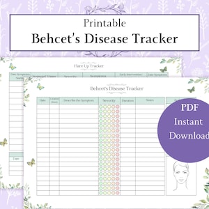 Afdrukbare pdf-bestand ziekte van Behcet | Symptomenoverzicht | Symtoomlogboek van Behcet | Medische tracker