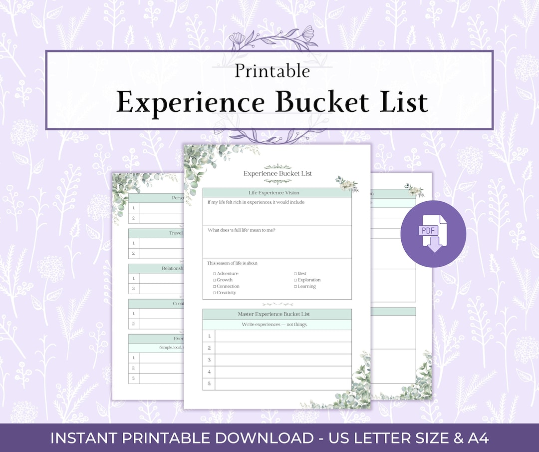 Experience Bucket List Printable PDF, Live More Not More Stuff Planner ...