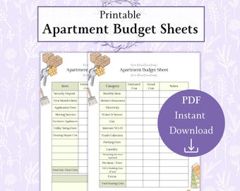 Apartment Budget Tracker Printable PDF | Apartment Must Haves | Rental Financial List | Moving Planner