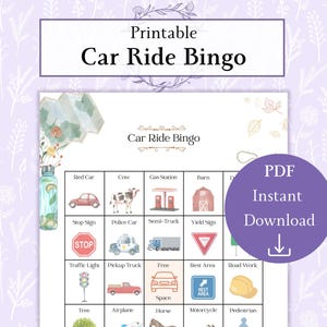 Bingoblad autorit afdrukbare pdf | Roadtrip-bingokaart | Reisbingo voor kinderen | Afdrukbare autogame | Roadtrip-activiteit