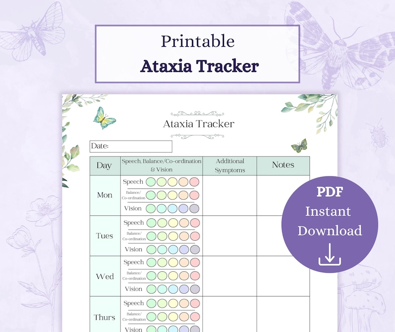 Ataxia Tracker Printable PDF | Symptom Tracker | Medical Tracker ...