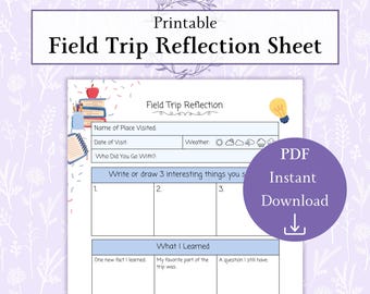 Field Trip Reflection Sheet Printable PDF, Field Trip Worksheet, Homeschool Field Trip Log, Educational Trip Printable