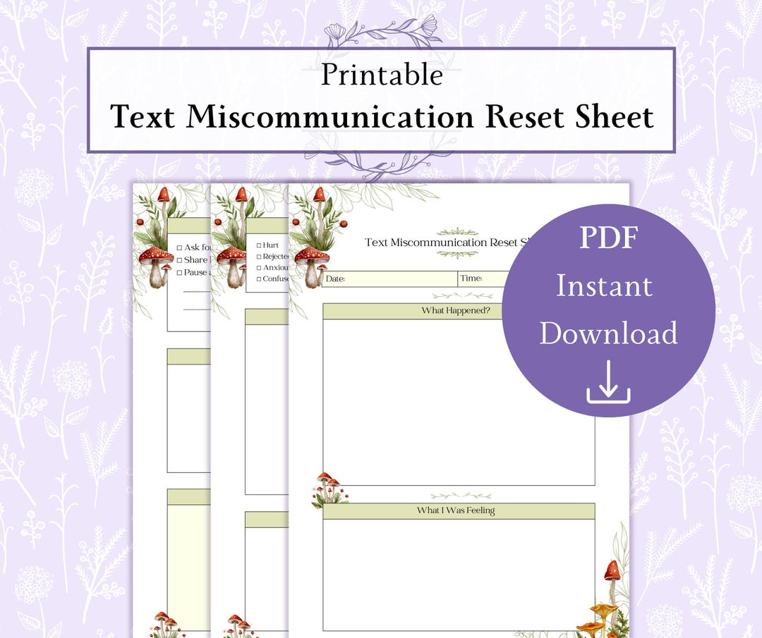 Text Miscommunication Text Miscommunication Reset Sheet Printable PDF, After a Misread Text ...