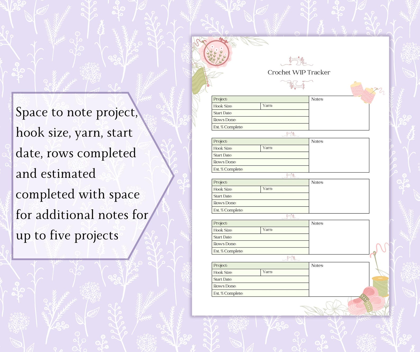 Crochet WIP Tracker Printable PDF, Crochet Project Planner, Crochet ...