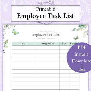 Employee Task List Printable PDF | Employee Task Plan | Task Delegation | Task Assignment Log | Project Tracker