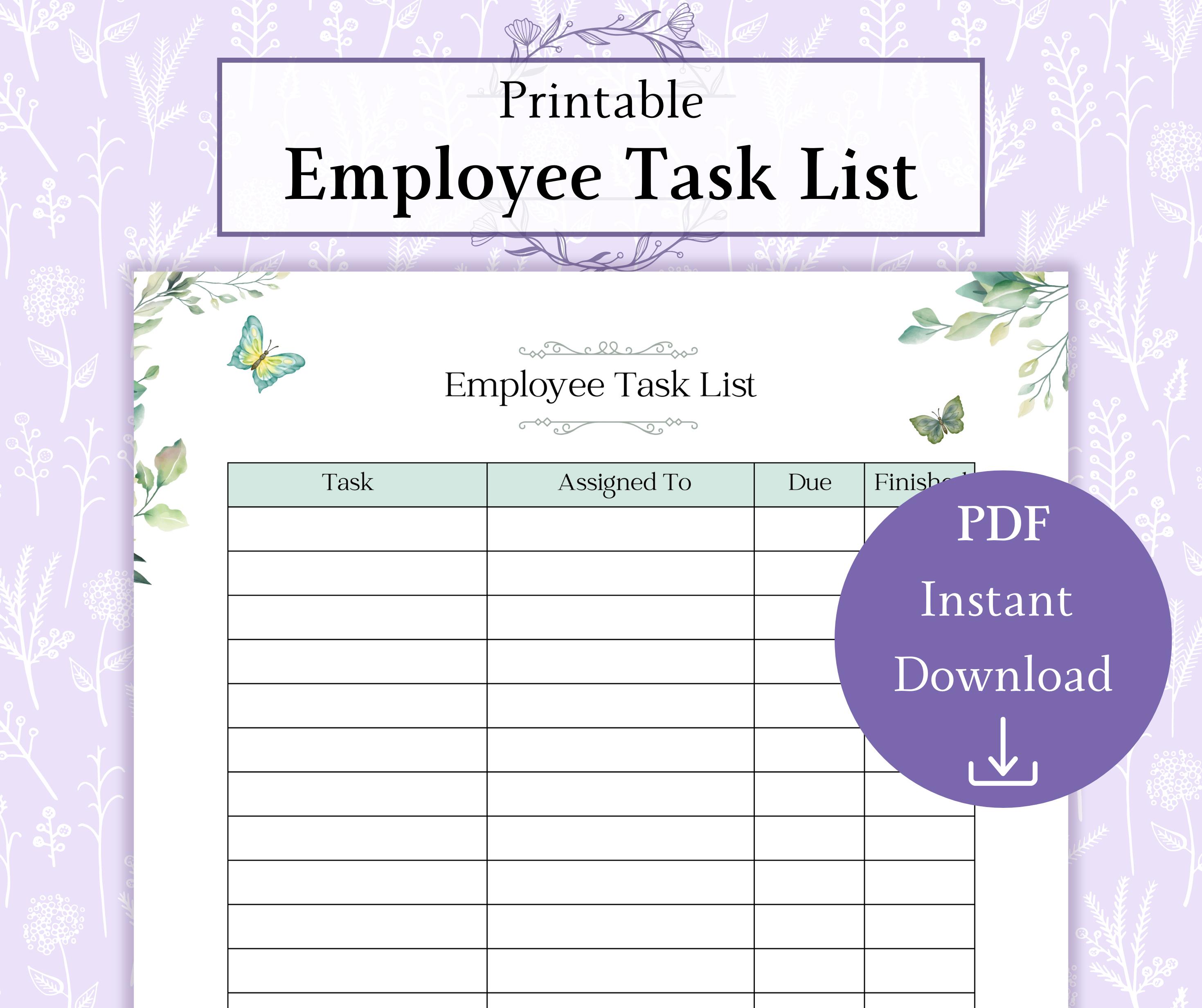 Co Worker Task List Employee Task List Printable PDF | Employee Task Plan | Task Delegation ...