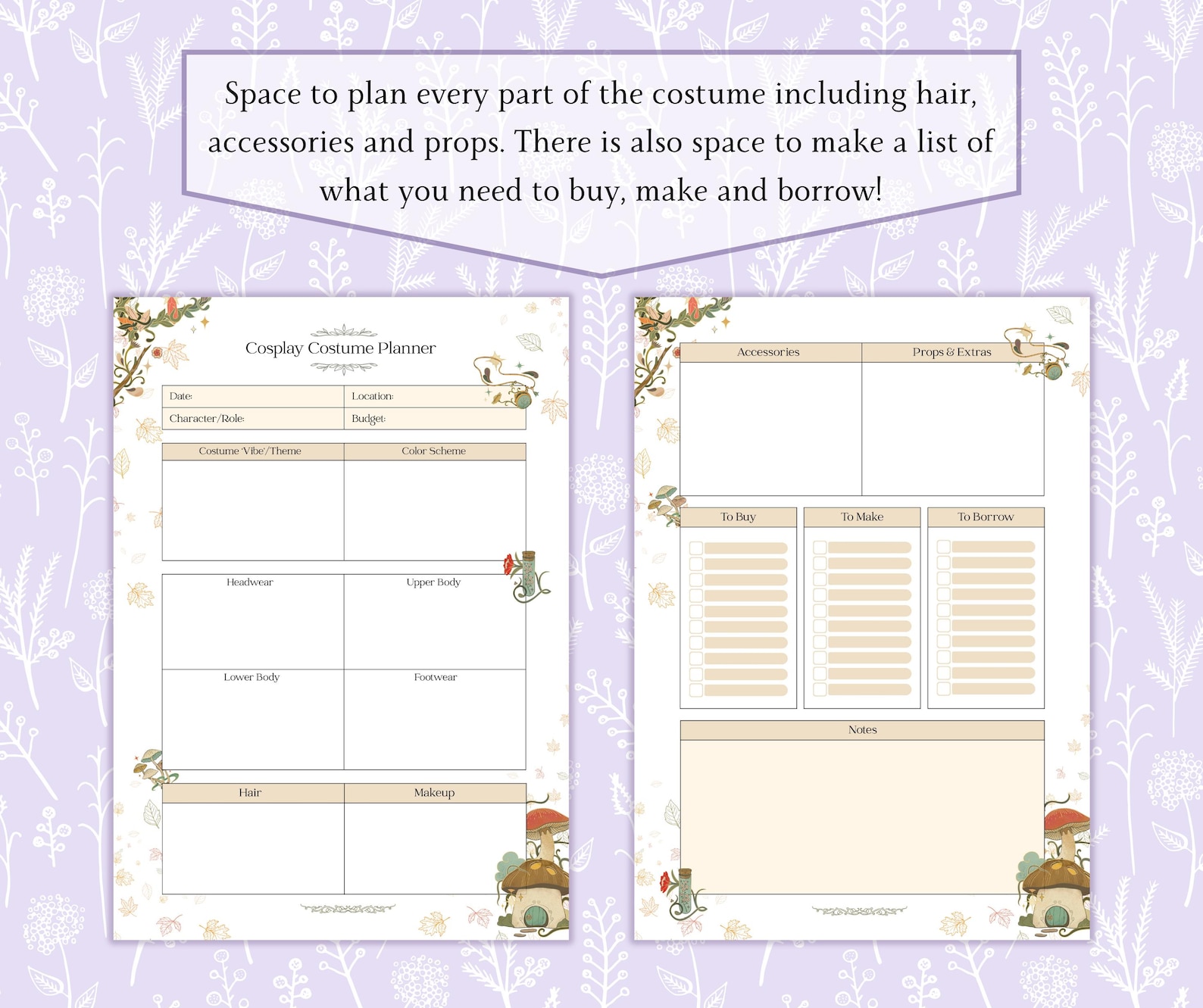 Fantasy Cosplay Planner Printable PDF, Cosplay Costume Planner, Cosplay ...