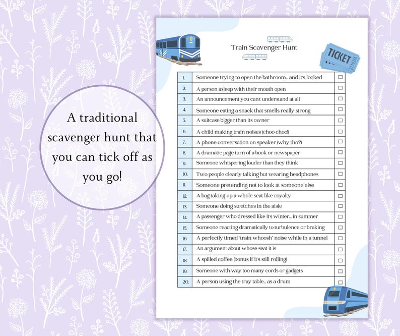 Train Scavenger Hunt Printable PDF | Travel Scavenger Hunt | Kids Train ...