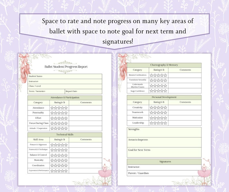 Ballet Student Progress Report Printable PDF, Dance Progress Sheet ...