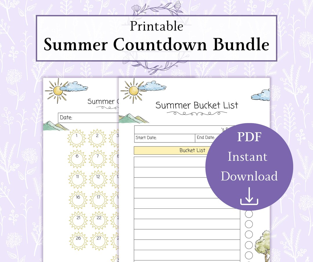 Summer Countdown for Kids Printable PDF | Summer Bucket List - Etsy