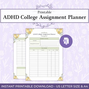 ADHD College Assignment Planner Printable PDF, Student Assignment Tracker, ADHD Study Planner, Executive Dysfunction Planner