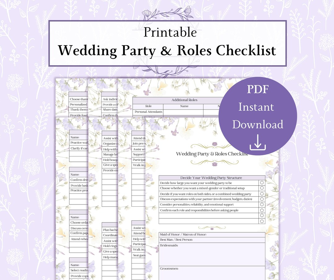 Role Checklist.pdf Wedding Roles Checklist Printable PDF, Wedding Party Duties Checklist ...