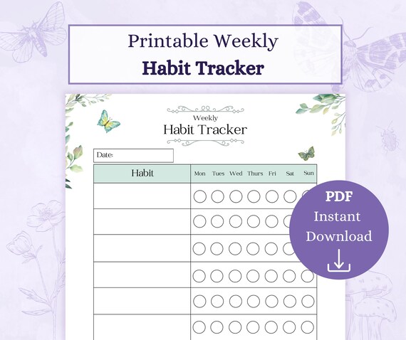 Weekly Habit Tracker Printable PDF | Weekly Habit Checklist | Habit Log | Wellness Journal