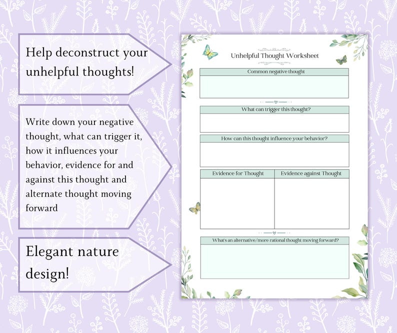 Irrational Thoughts Worksheet Printable PDF | Unhelpful Thoughts Log ...