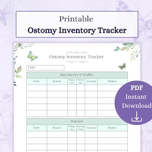 Afdrukbare pdf-bestand stoma-inventaristracker | Tracker stomavoorraad | Medische tracker | Verzorging van colostoma's | Stomaverpleegkundige