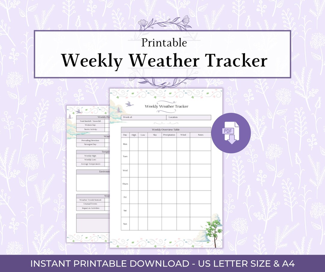 Weekly Weather Tracker Printable PDF, Climate Monitoring Log, Weather ...