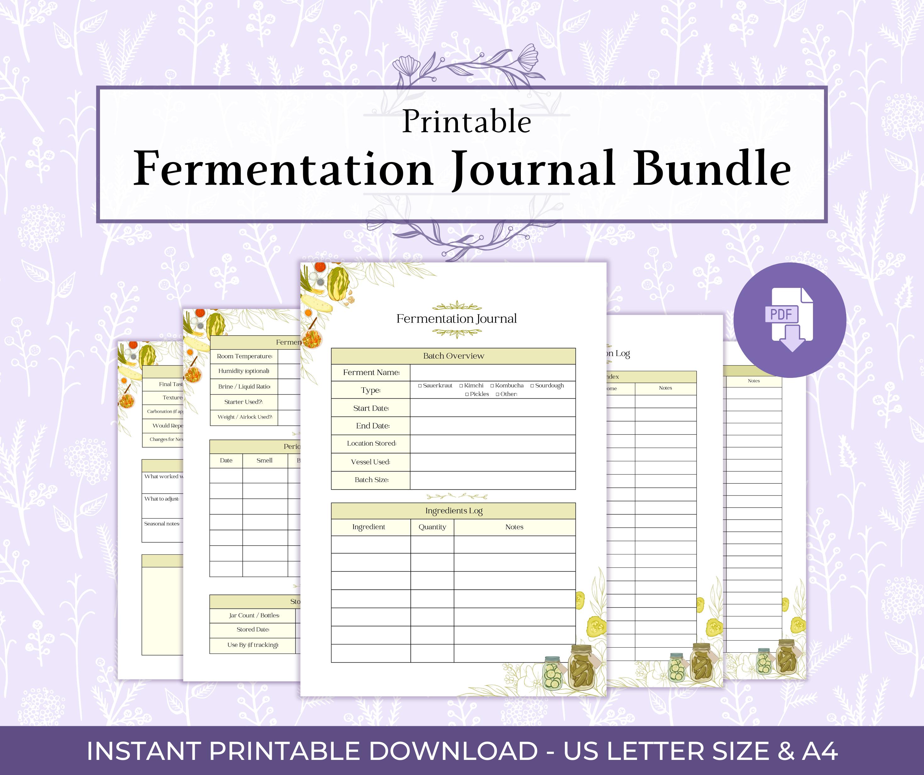 Fermentation Journal Printable PDF, Homemade Ferment Log & Batch ...