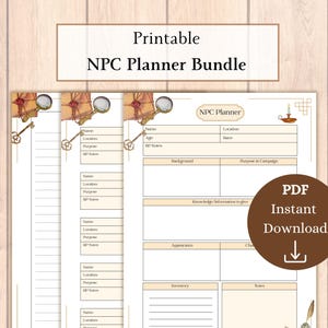 DnD NPC Tracker Bundle Printable PDF | NPC Planner | DnD Character Bundle | Dm Starter Kit | DnD Journal