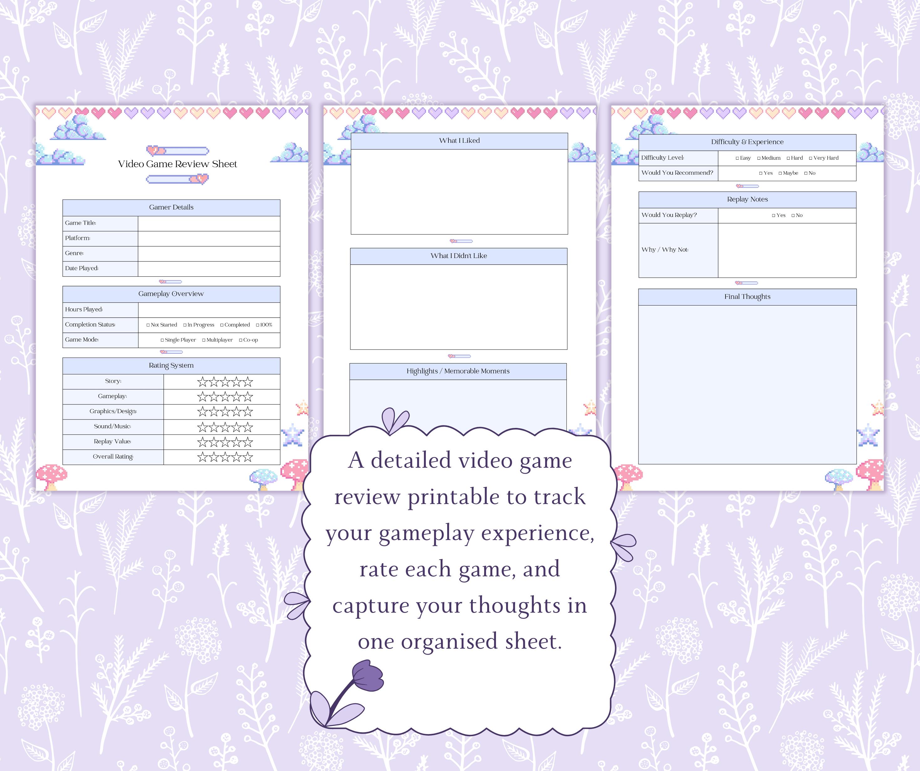 Video Game Review Printable PDF, Gaming Review Sheet, Gamer Journal ...