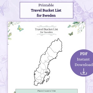 Schweden Travel Bucket List druckbare PDF | Besuchen Sie Schweden | Europa Reise-Checkliste | Reisetagebuch Landkarte von Schweden