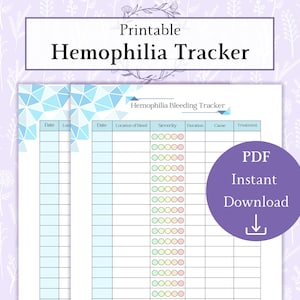 Afdrukbare pdf hemofilietracker | Hemofilielogboek | Symptomentabel hemofilie | Medische tracker | Bloedingslogboek | Dagboek blauwe plekken