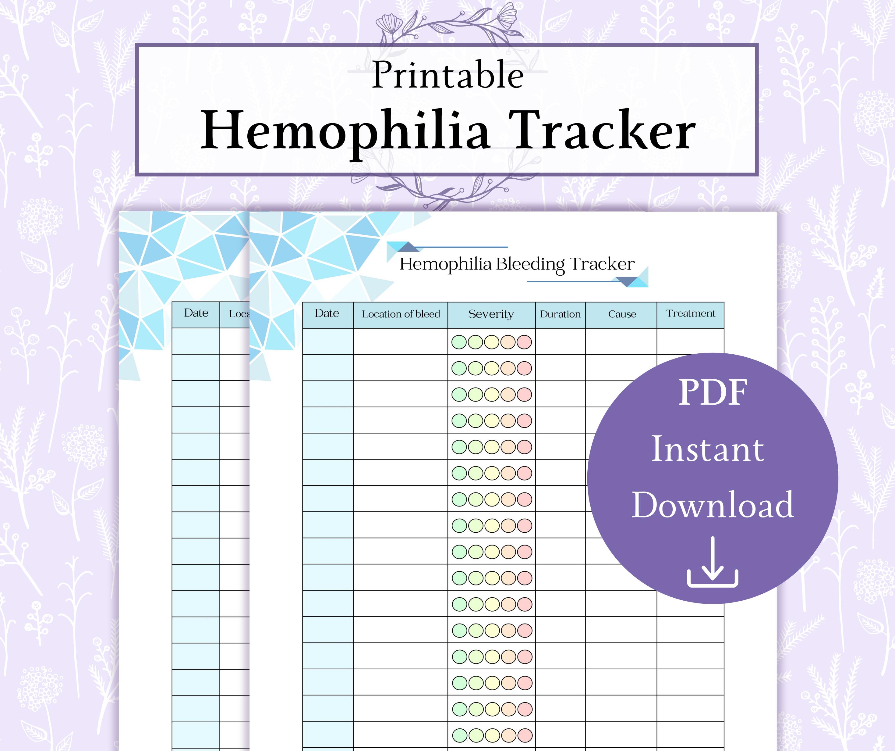 Hemophilia Tracker Printable PDF | Haemophilia Log | Hemophilia Symptom ...