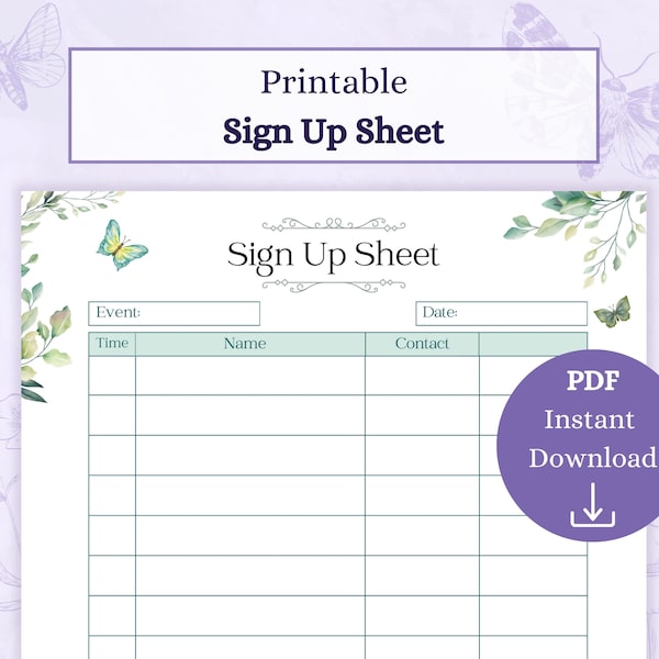 Sign Up Sheet Printable PDF | Registration Sheet | Visitor Management | Attendance Tracker | Visitor Log