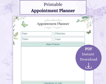 Doctors Appointment Planner Printable PDF | Medical Appointment | Appointment Log | Medical Planner