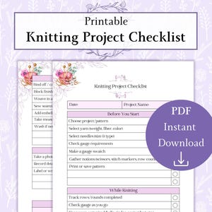 Knitting Project Checklist Printable PDF, Knitting Planner, Knitting Project Planner, Knitting Log Book Sheet, Knitting Journal