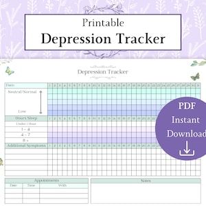 Afdrukbare pdf met depressietracker | Symptomendagboek | Stemmingstracker | Dagboek depressieve episoden | Depressiegrafiek